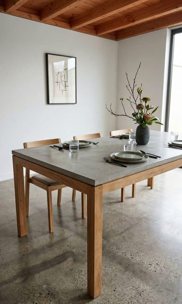 timba Beton Esstisch mit Tischgestell aus Eiche